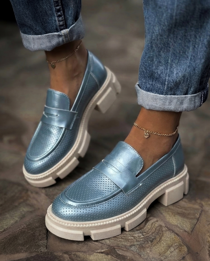 Сини еспадрили от естествена кожа