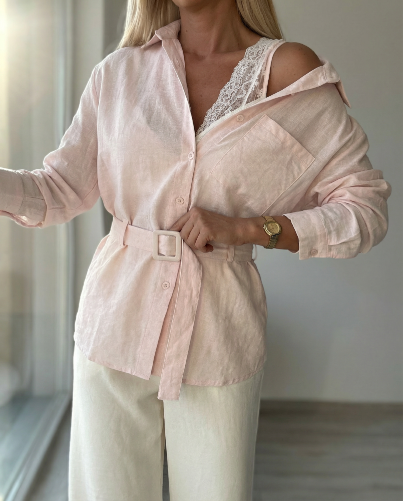 Розова риза с дантелен потник