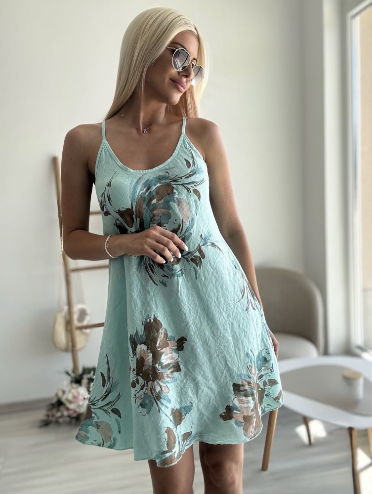 Тюркоазена ленена рокля