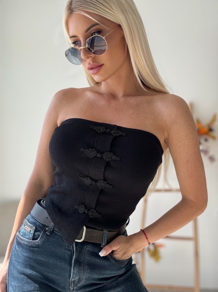 Черно бандажно бюстие